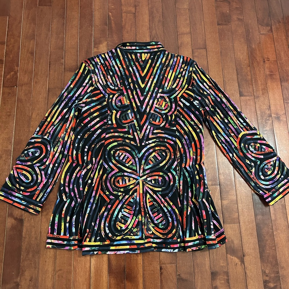 Weavz Multicolor Artistic Long Sleeve Button Down Sheer Top Size XL - Picture 8 of 9